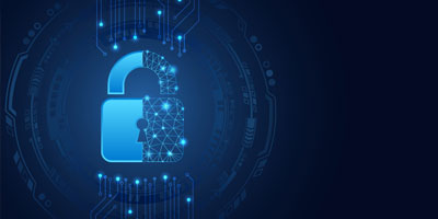 Unlocked digital padlock over a data stream illustrating wireless security system communication